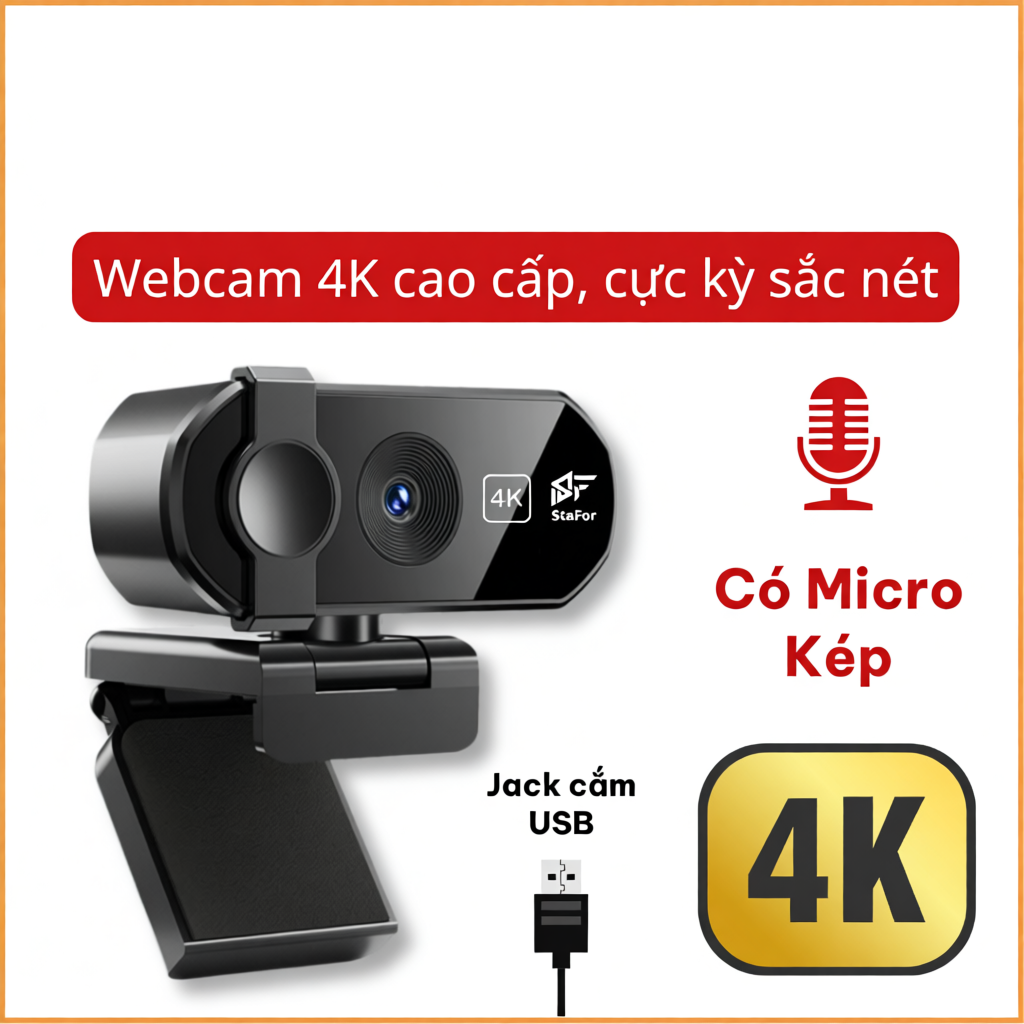 Webcam 4K 2K Livestream có Mic cho PC, Laptop, Trợ sáng cực tốt, webcam pc, cam máy tính pc, webcam usb.