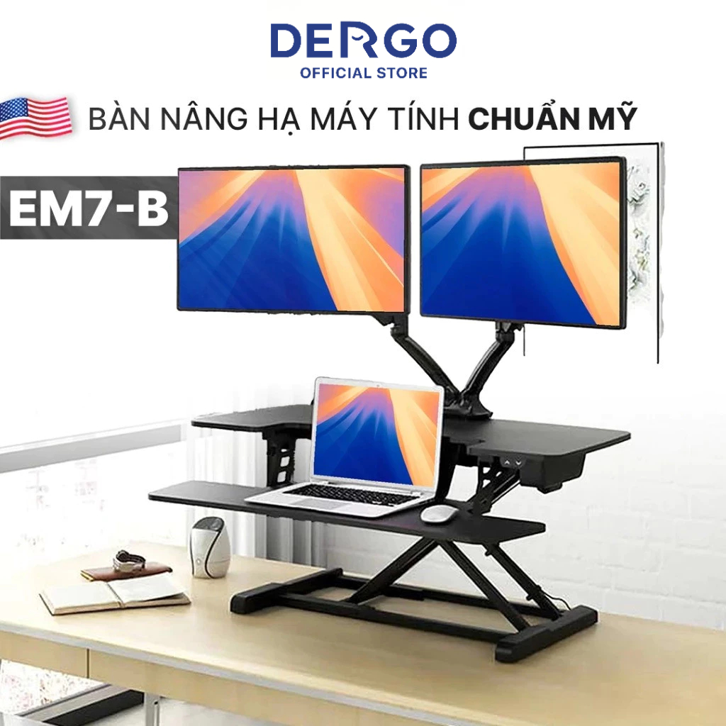 Bàn Nâng Máy Tính DERGO Flexispot EM7-B (EMT107-Size L) Điều Chỉnh Điện Chuyển Đổi Làm Việc Đứng