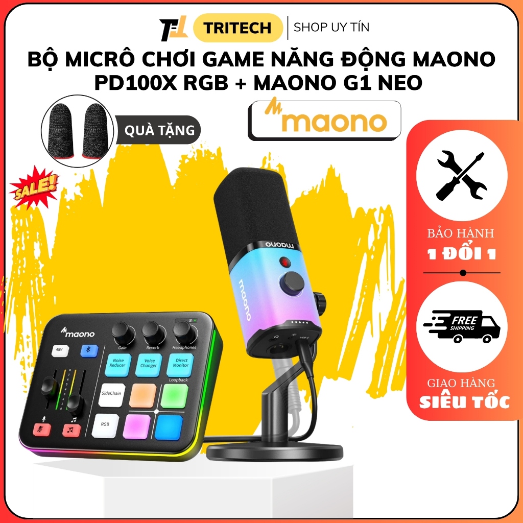Bộ micro card âm thanh Maono G1 Neo + PD100X Bộ micro chơi game có thẻ âm thanh, Mic động và nguồn ma 48V cho PC